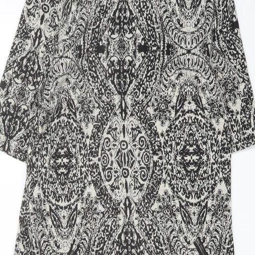 Wallis Womens Black Geometric Polyester Shift Size 12 Boat Neck Zip