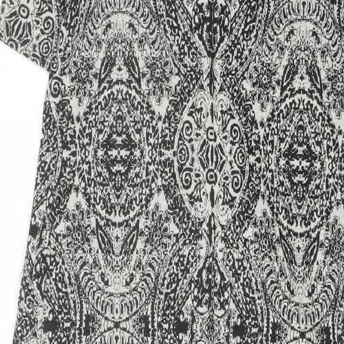 Wallis Womens Black Geometric Polyester Shift Size 12 Boat Neck Zip