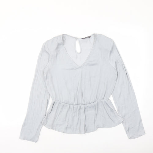 Marks and Spencer Womens Grey Polyester Basic Blouse Size 8 V-Neck - Peplum