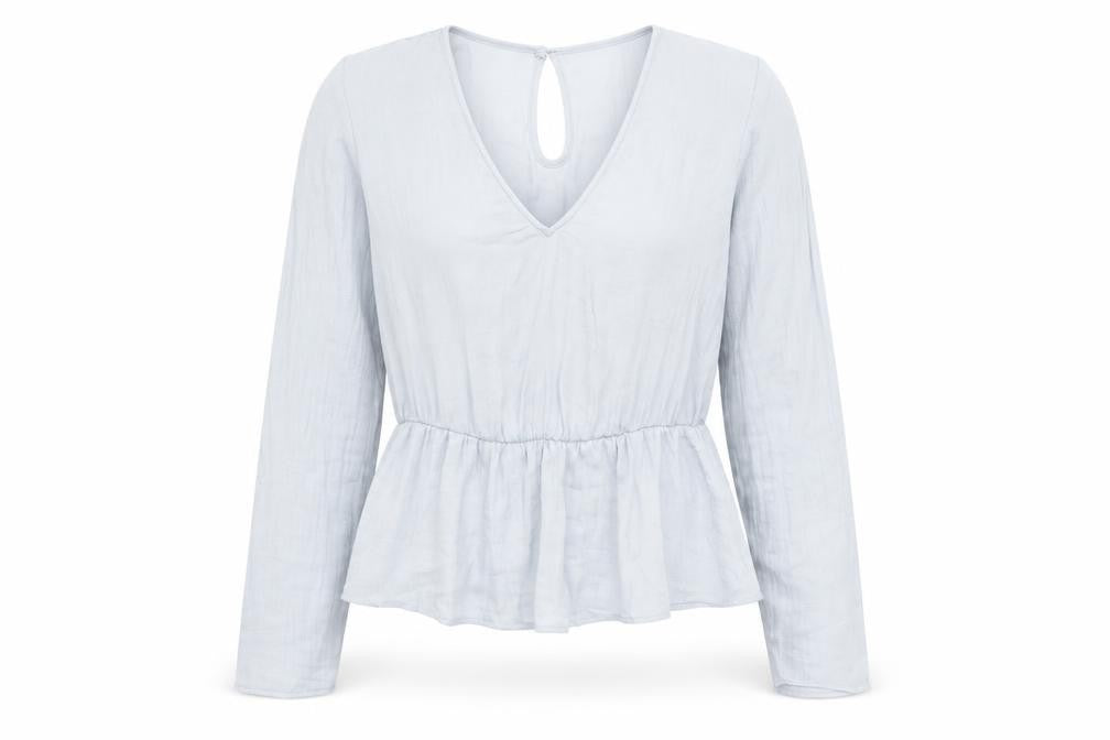 Front view of Marks & Spencer women’s grey polyester basic blouse, size UK 8, v-neck - peplum