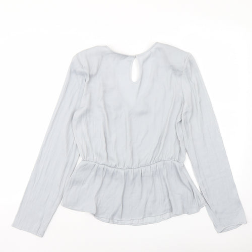 Marks and Spencer Womens Grey Polyester Basic Blouse Size 8 V-Neck - Peplum