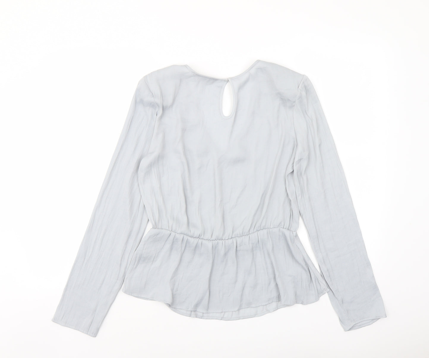 Marks and Spencer Womens Grey Polyester Basic Blouse Size 8 V-Neck - Peplum