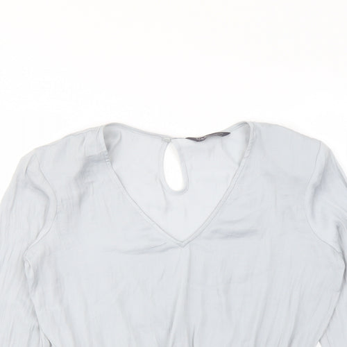 Marks and Spencer Womens Grey Polyester Basic Blouse Size 8 V-Neck - Peplum