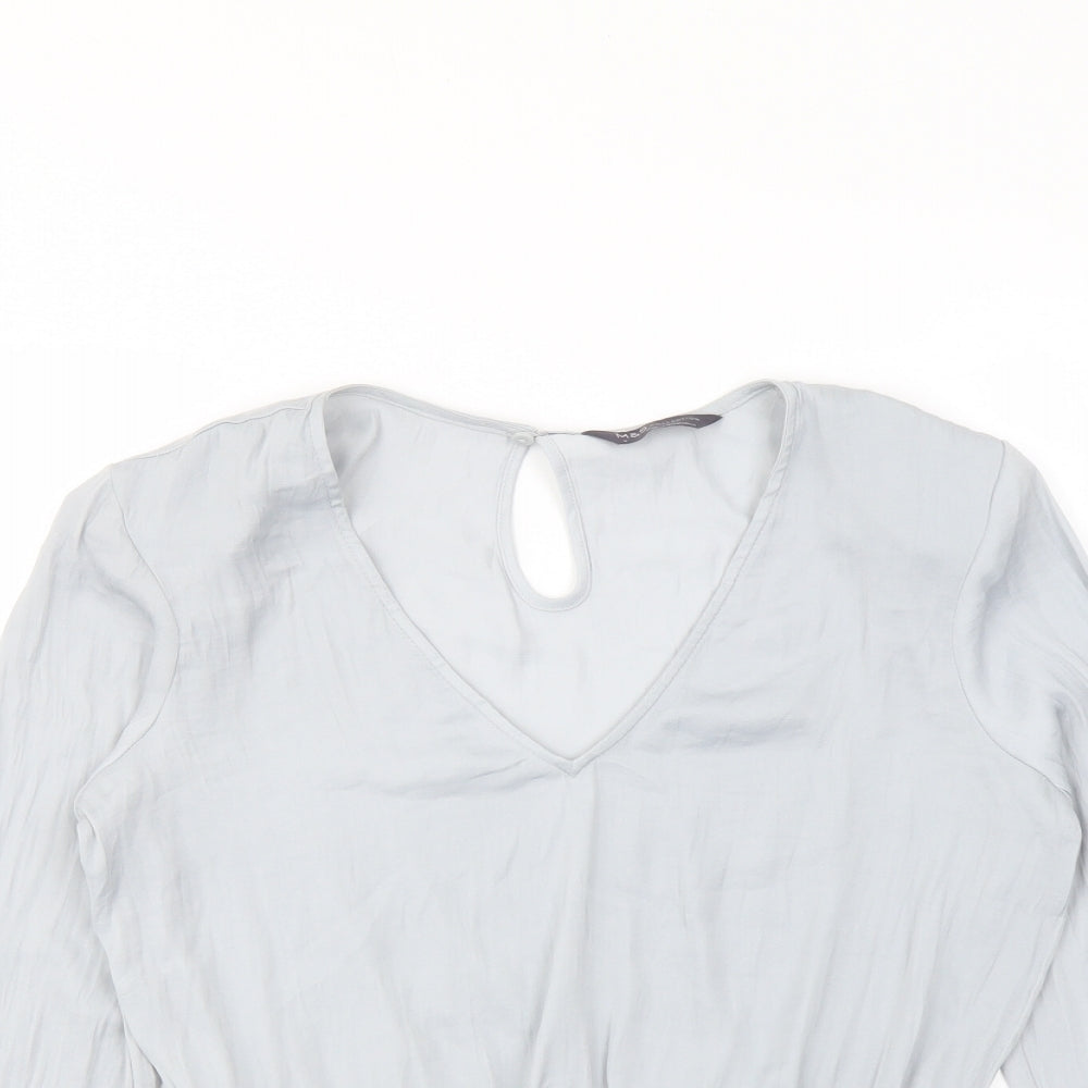 Marks and Spencer Womens Grey Polyester Basic Blouse Size 8 V-Neck - Peplum
