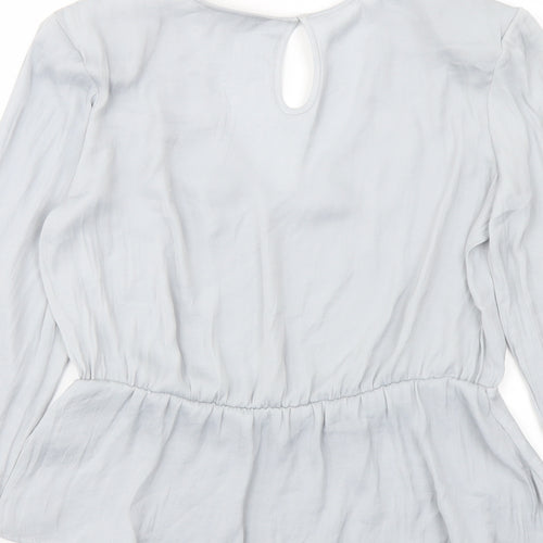 Marks and Spencer Womens Grey Polyester Basic Blouse Size 8 V-Neck - Peplum