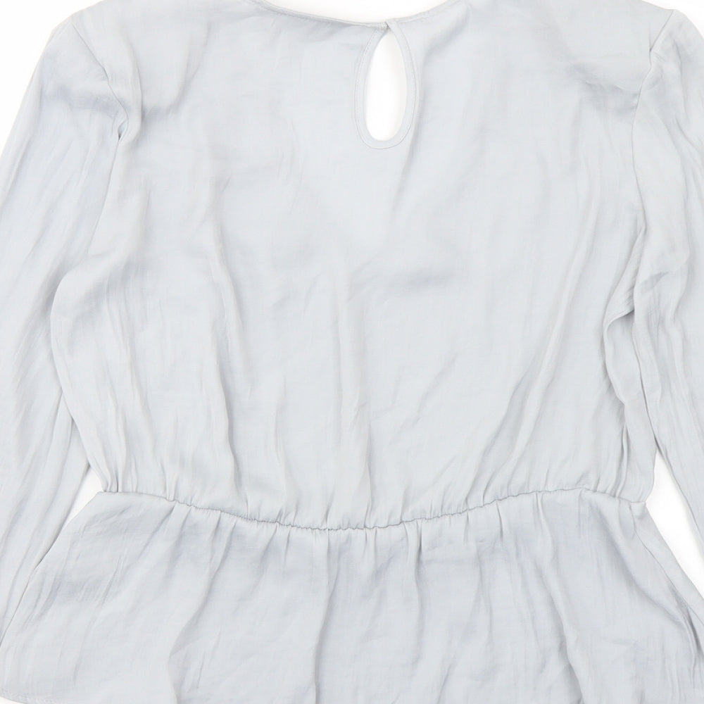 Marks and Spencer Womens Grey Polyester Basic Blouse Size 8 V-Neck - Peplum