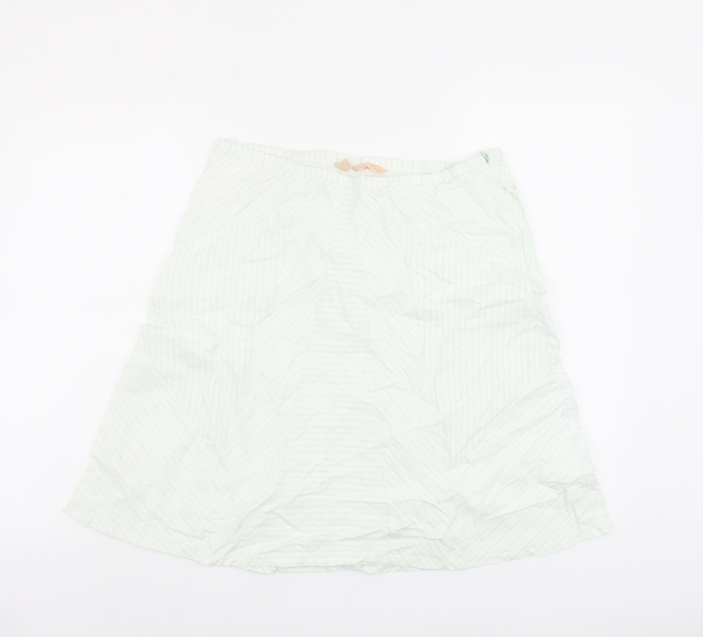 Mango Womens Green Striped Cotton A-Line Skirt Size 12 Zip