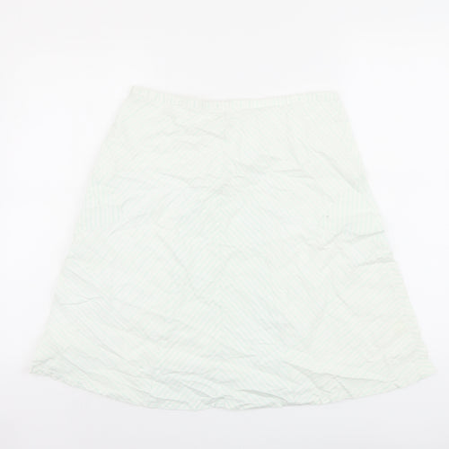 Mango Womens Green Striped Cotton A-Line Skirt Size 12 Zip