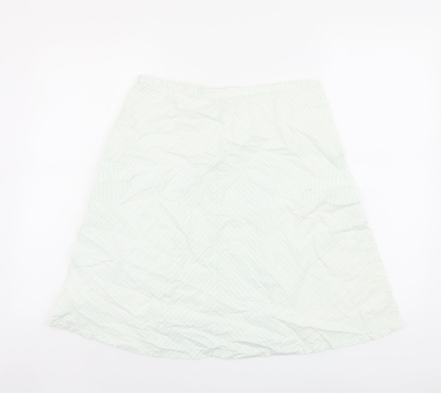 Mango Womens Green Striped Cotton A-Line Skirt Size 12 Zip