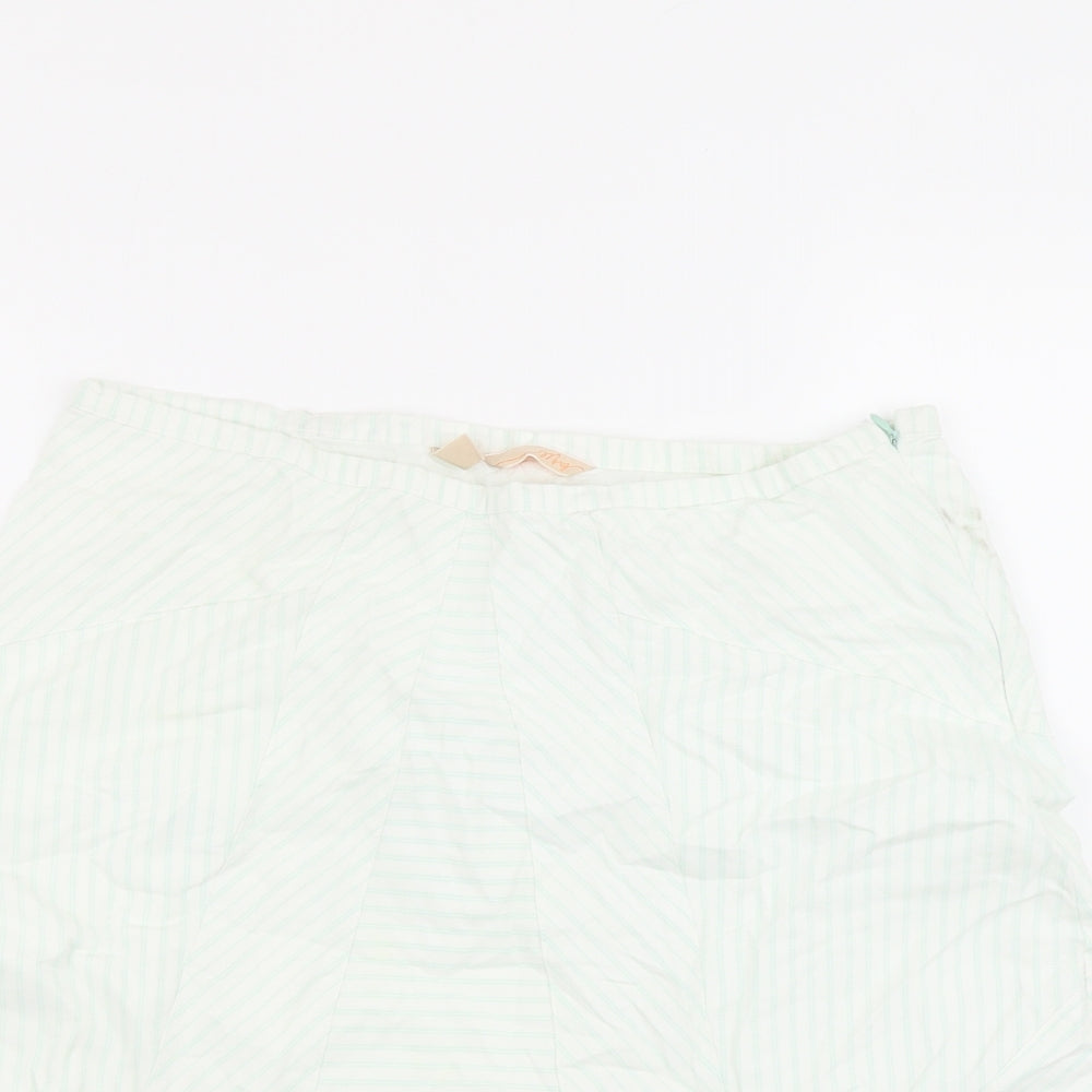 Mango Womens Green Striped Cotton A-Line Skirt Size 12 Zip