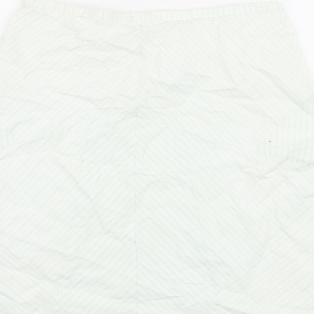 Mango Womens Green Striped Cotton A-Line Skirt Size 12 Zip