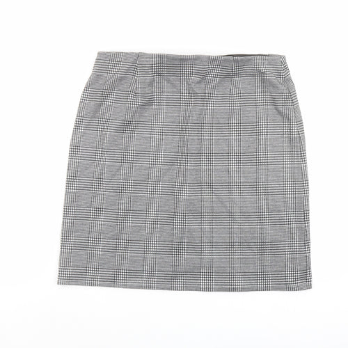 Marks and Spencer Womens Grey Plaid Polyester A-Line Skirt Size 14
