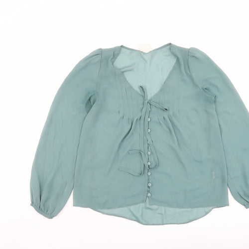 Pins & Needles Womens Green Polyester Basic Blouse Size S V-Neck