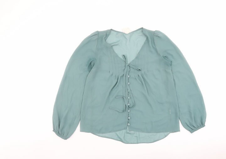 Pins & Needles Womens Green Polyester Basic Blouse Size S V-Neck