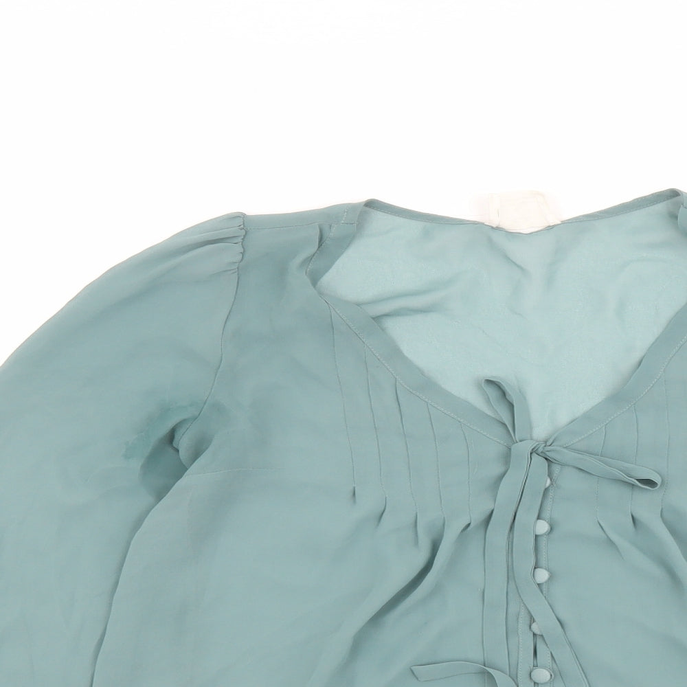 Pins & Needles Womens Green Polyester Basic Blouse Size S V-Neck
