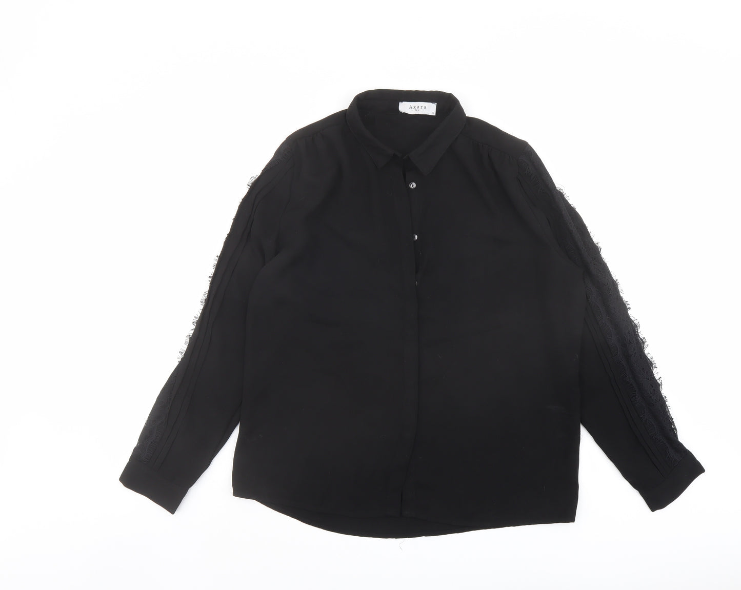 Axara Womens Black Polyester Basic Button-Up Size M Collared