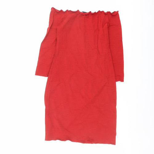 Bershka Womens Red Polyester Bodycon Size M Off the Shoulder Pullover