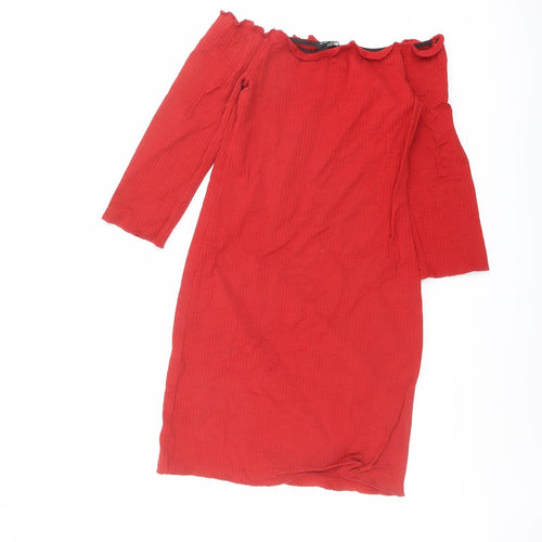 Bershka Womens Red Polyester Bodycon Size M Off the Shoulder Pullover