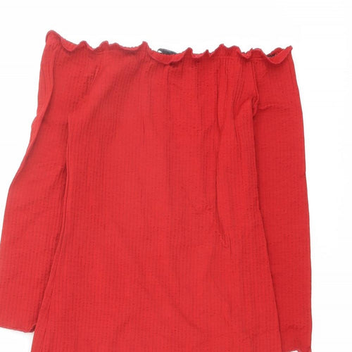 Bershka Womens Red Polyester Bodycon Size M Off the Shoulder Pullover