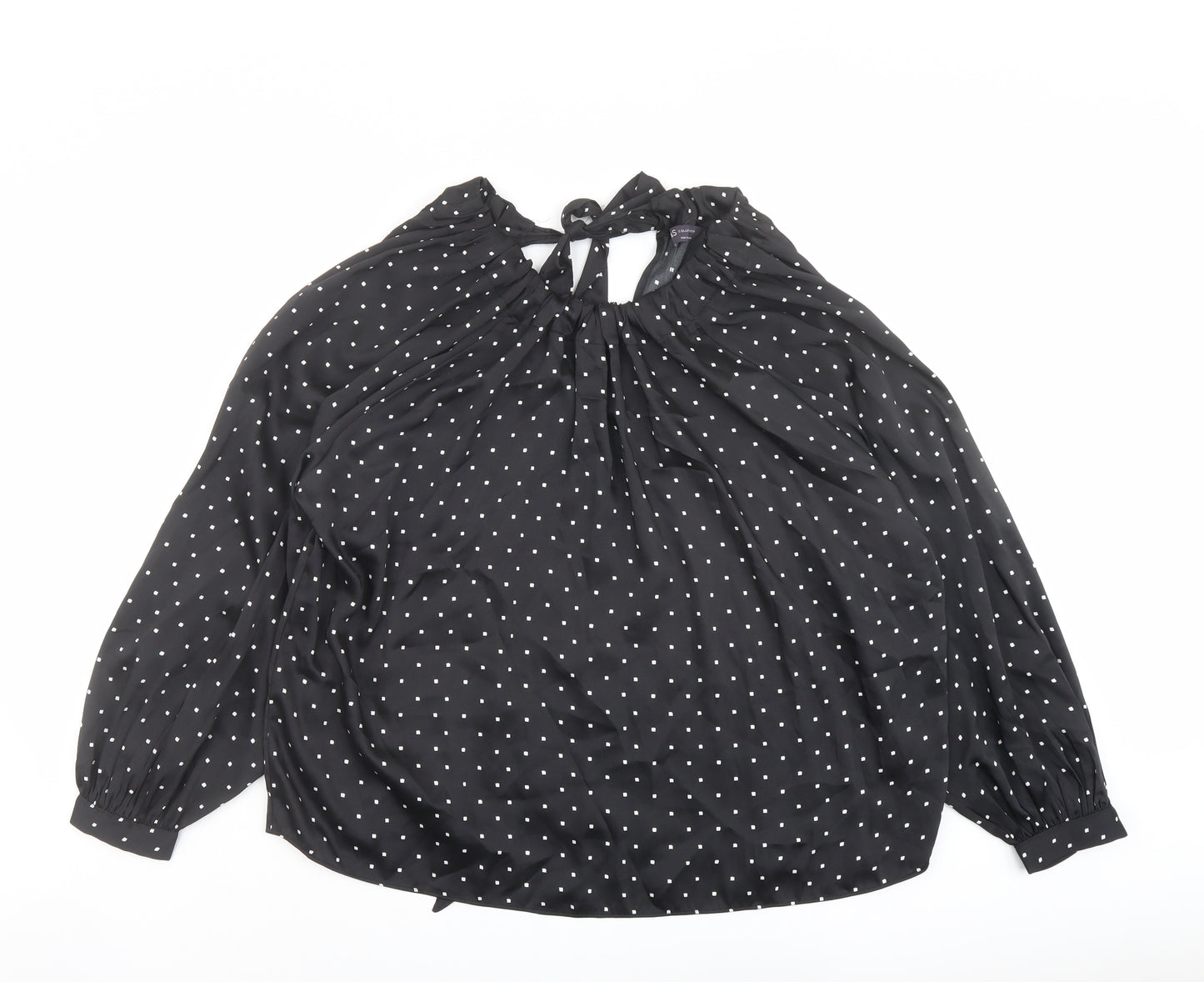 Marks and Spencer Womens Black Geometric Polyester Basic Blouse Size 12 Round Neck