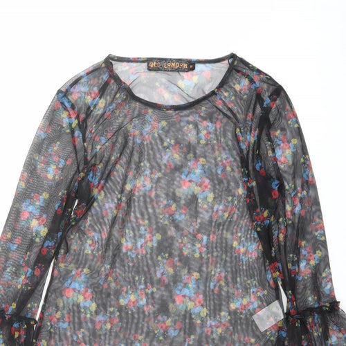 QED London Womens Black Floral Polyester Bodysuit One-Piece Size M Snap