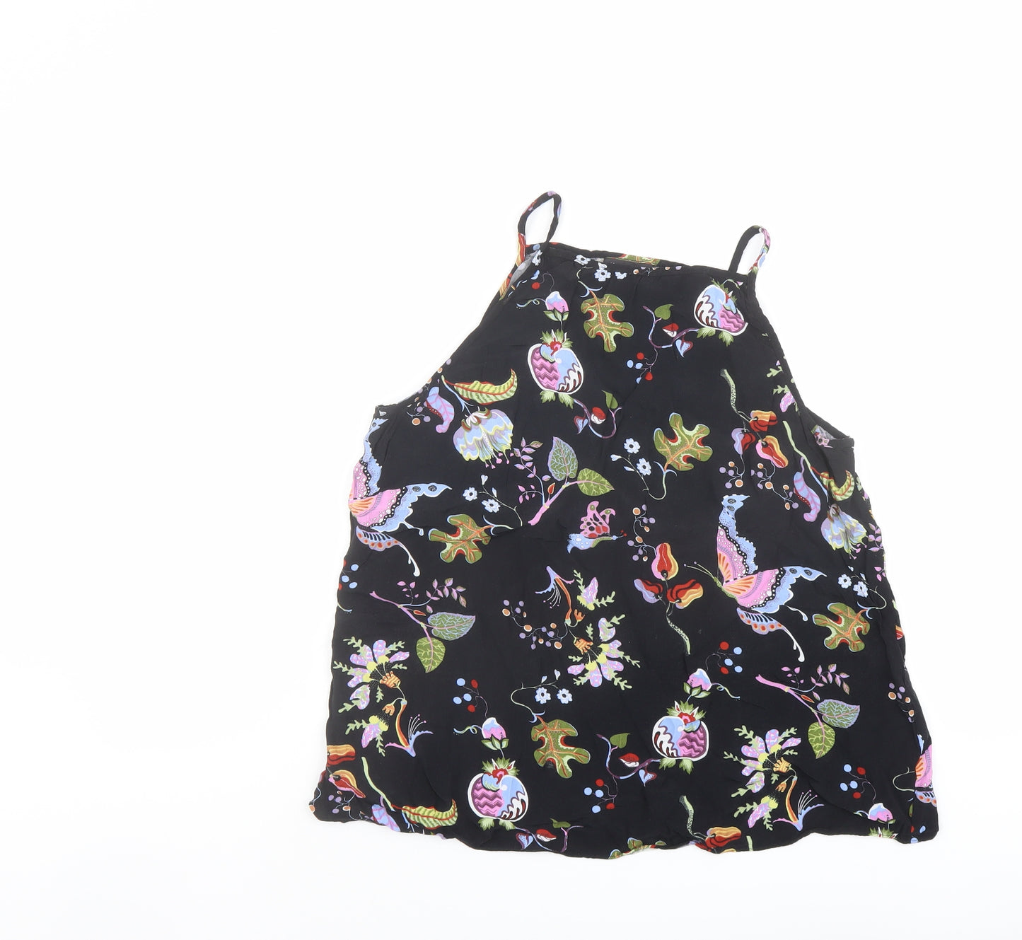 Warehouse Womens Black Floral Viscose Basic Tank Size 16 Square Neck - Butterfly