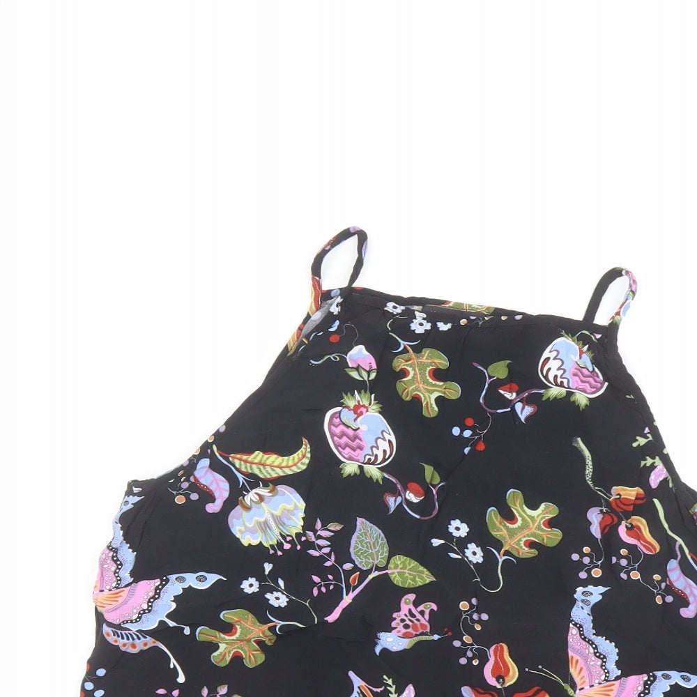 Warehouse Womens Black Floral Viscose Basic Tank Size 16 Square Neck - Butterfly