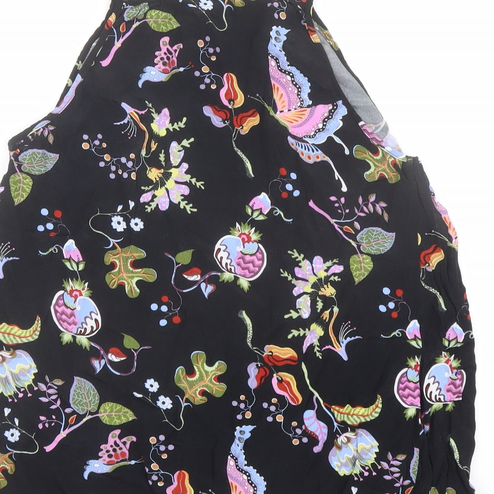 Warehouse Womens Black Floral Viscose Basic Tank Size 16 Square Neck - Butterfly