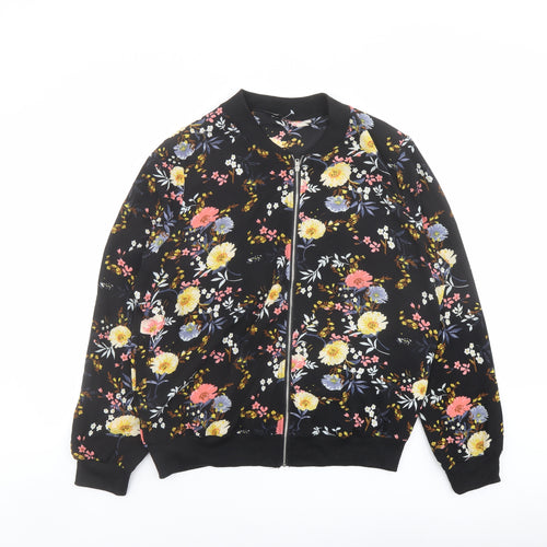 New Look Womens Black Floral Bomber Jacket Jacket Size 16 Zip