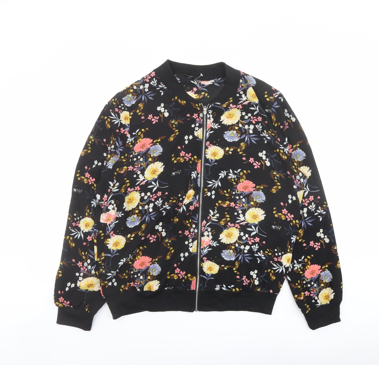 New Look Womens Black Floral Bomber Jacket Jacket Size 16 Zip