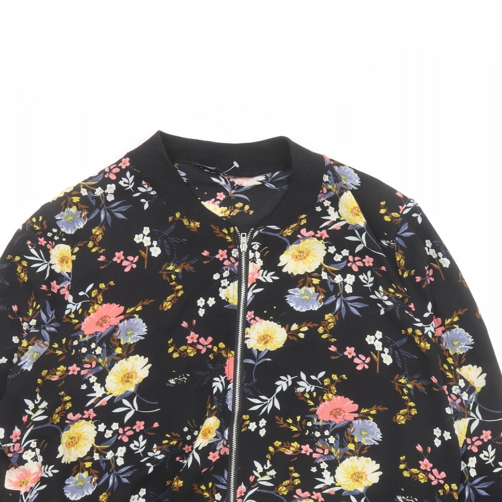 New Look Womens Black Floral Bomber Jacket Jacket Size 16 Zip