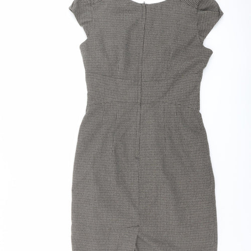 H&M Womens Brown Geometric Polyester Shift Size 10 V-Neck Zip