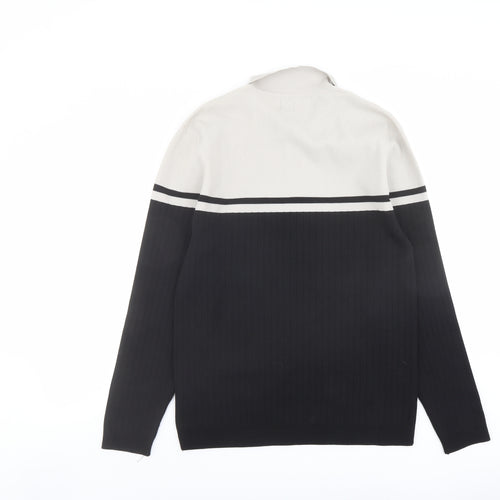 River Island Mens Black Collared Polyester Henley Jumper Size L Long Sleeve - Colourblock