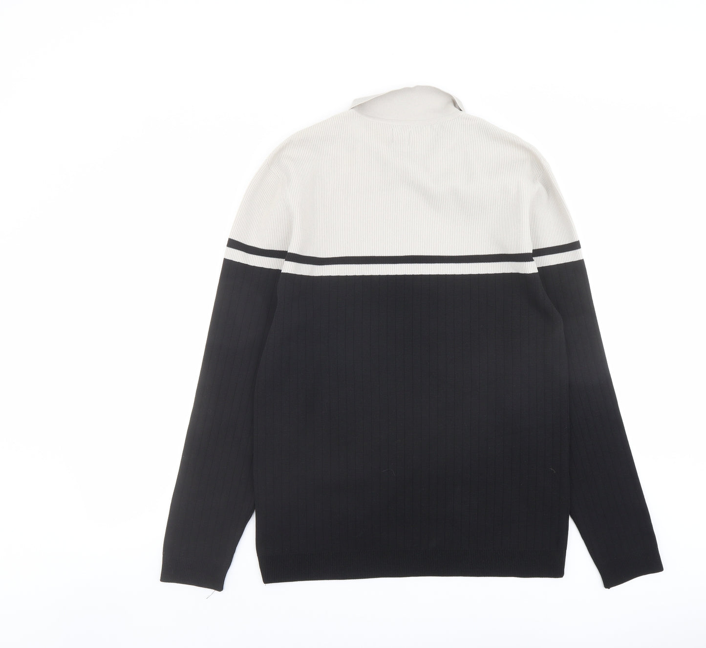 River Island Mens Black Collared Polyester Henley Jumper Size L Long Sleeve - Colourblock