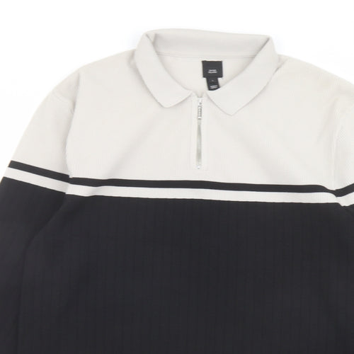 River Island Mens Black Collared Polyester Henley Jumper Size L Long Sleeve - Colourblock
