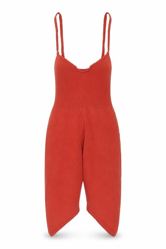 Front view of Ruve women’s red acrylic bodysuit one-piece, size M, pullover