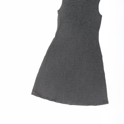 Miss Selfridge Womens Black Striped Acetate Tank Dress Size 8 Boat Neck Pullover