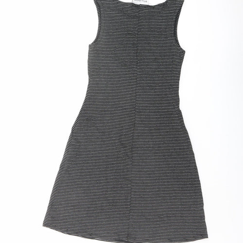Miss Selfridge Womens Black Striped Acetate Tank Dress Size 8 Boat Neck Pullover