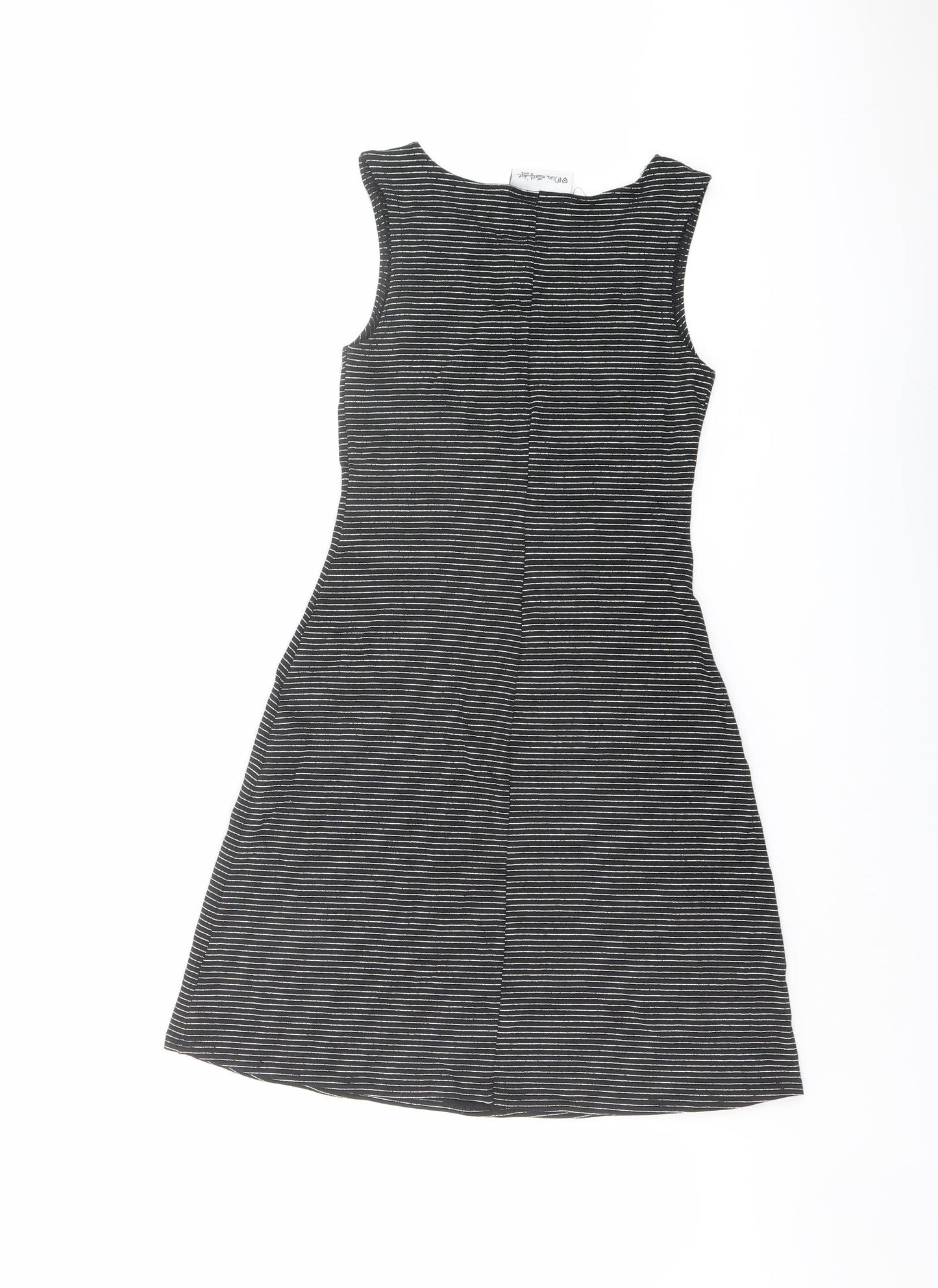 Miss Selfridge Womens Black Striped Acetate Tank Dress Size 8 Boat Neck Pullover