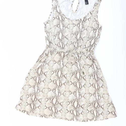 H&M Womens Beige Animal Print Viscose Tank Dress Size M Scoop Neck Pullover - Snakeskin pattern