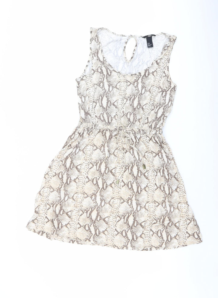 H&M Womens Beige Animal Print Viscose Tank Dress Size M Scoop Neck Pullover - Snakeskin pattern