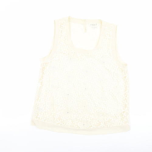 NEXT Womens Beige Floral Polyester Basic Tank Size 16 Scoop Neck