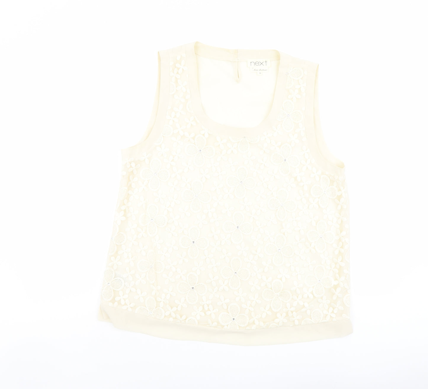 NEXT Womens Beige Floral Polyester Basic Tank Size 16 Scoop Neck