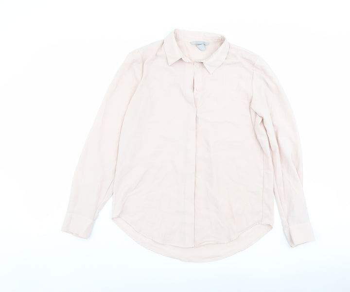 H&M Womens Pink Polyester Basic Button-Up Size 6 Collared