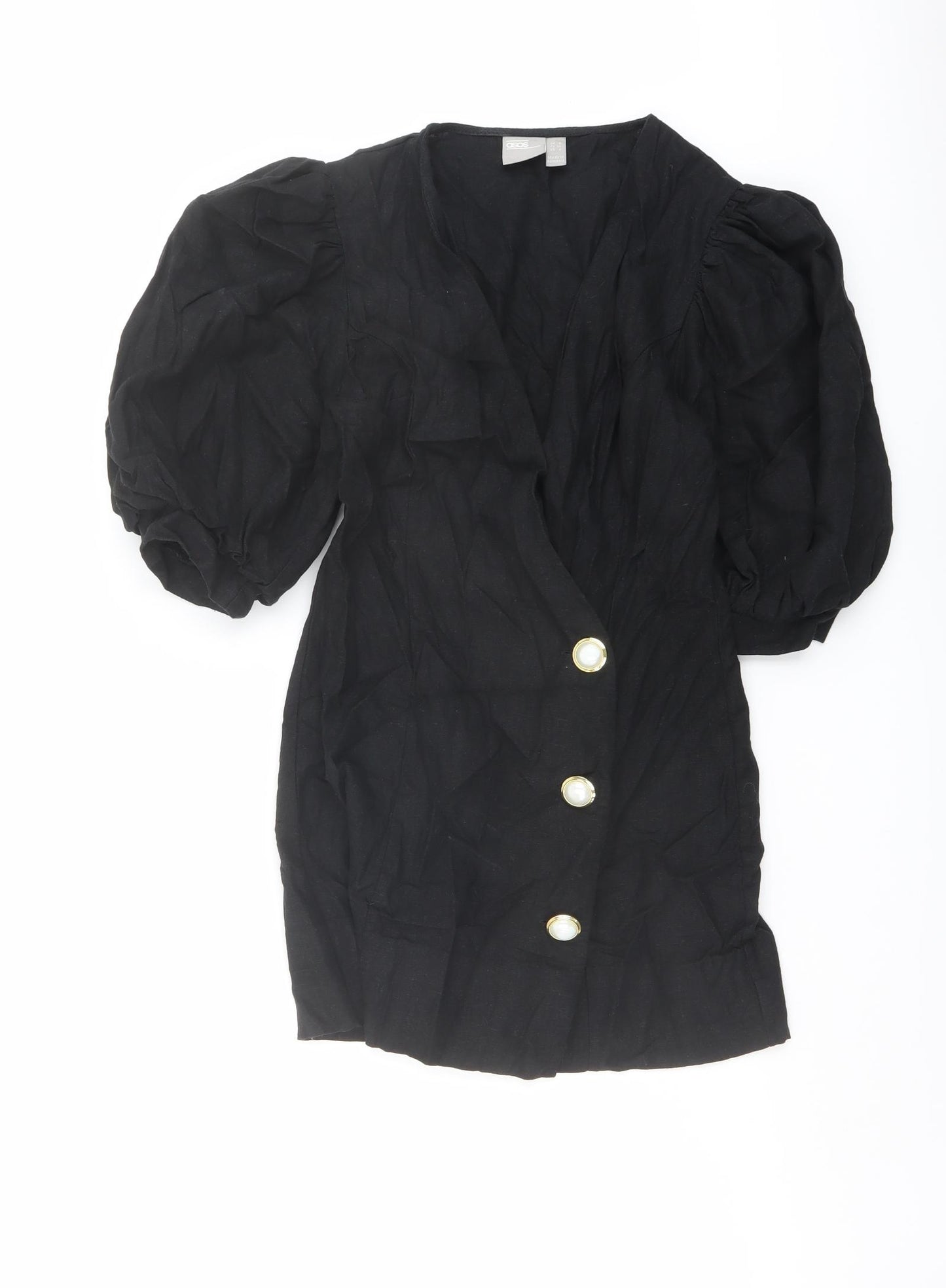 ASOS Womens Black Polyester Jacket Dress Size 6 V-Neck Button