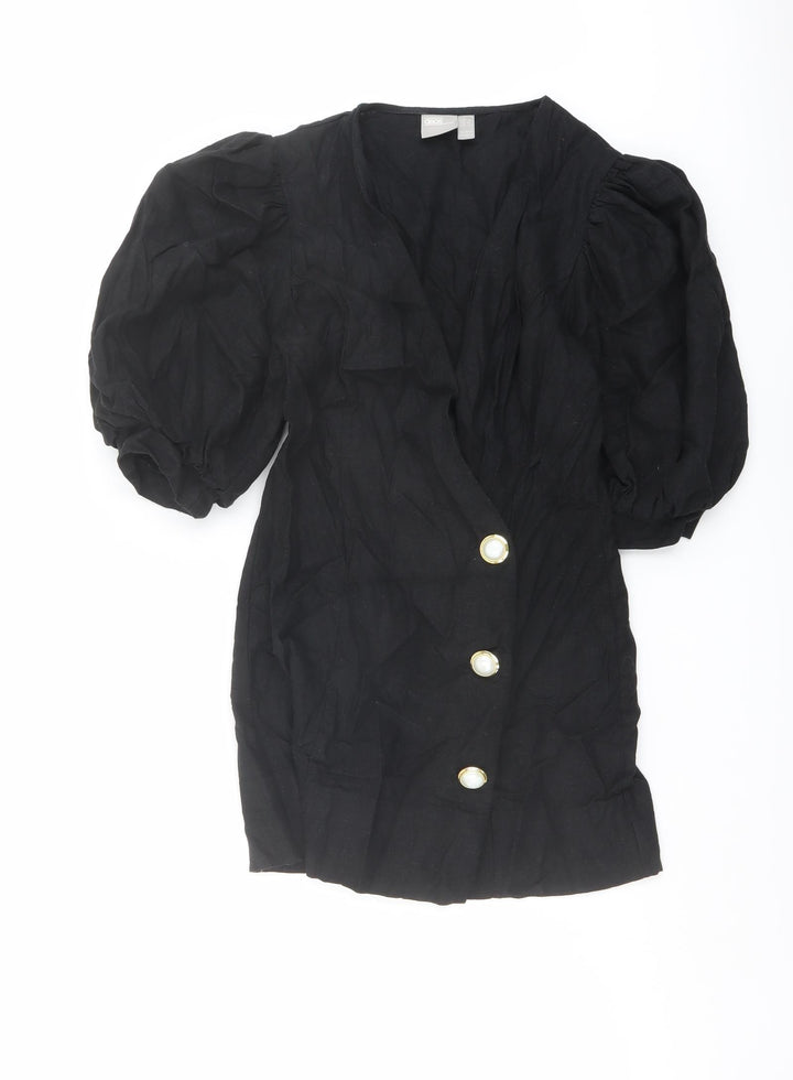 ASOS Womens Black Polyester Jacket Dress Size 6 V-Neck Button