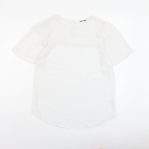 M&Co Womens White Polyester Basic T-Shirt Size 10 Round Neck