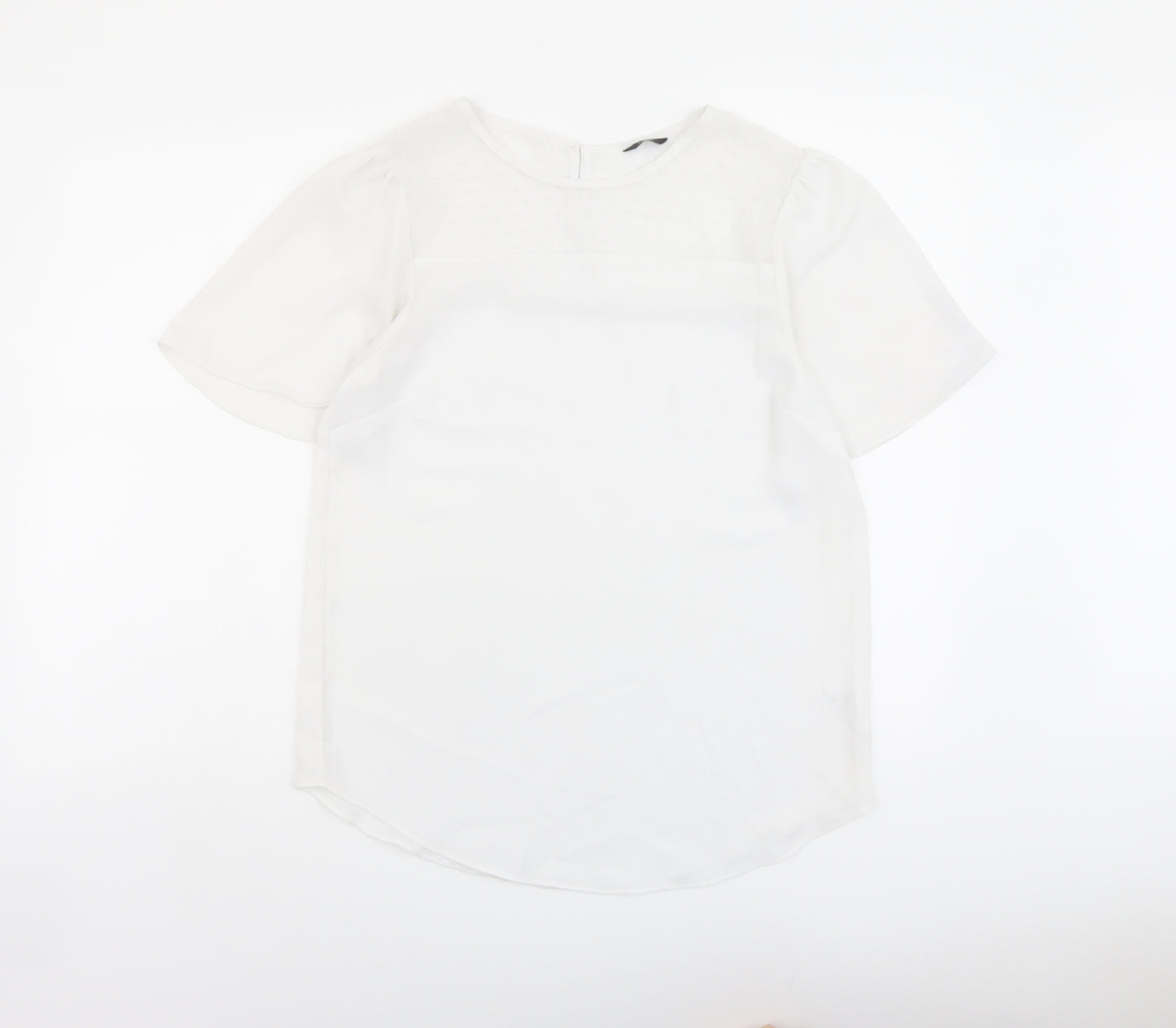 M&Co Womens White Polyester Basic T-Shirt Size 10 Round Neck