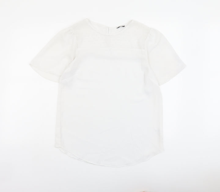 M&Co Womens White Polyester Basic T-Shirt Size 10 Round Neck