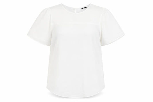 Front view of M&Co women’s white polyester basic t-shirt, size UK 10, round neck